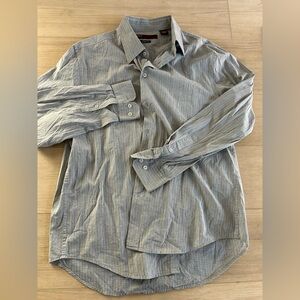 Perry Ellis Gray and White Striped Button Down Shirt